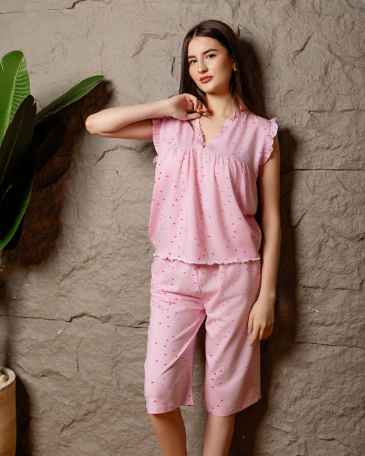 Pink Heart Print Loungewear Set