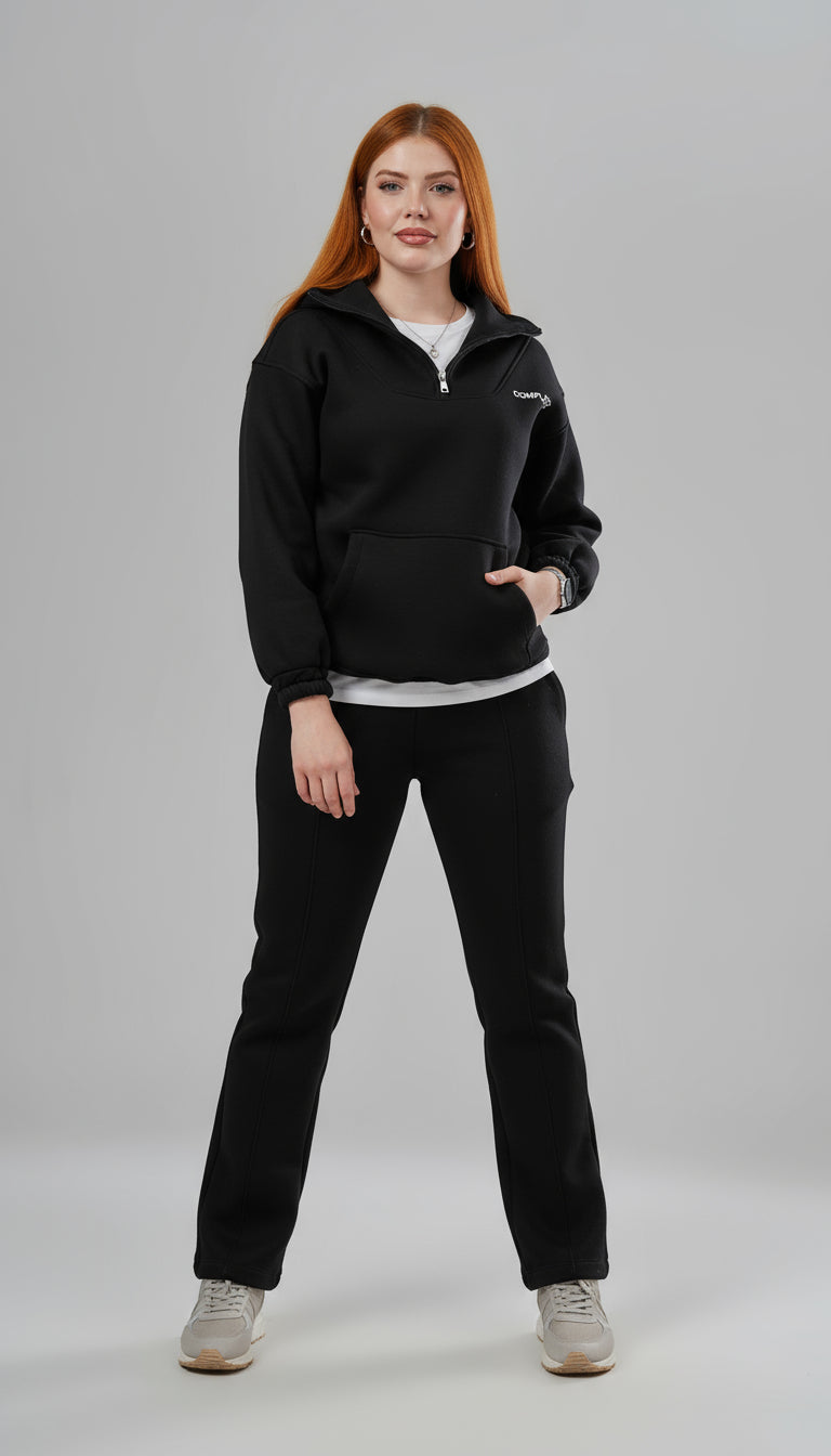 Zipper Black Melton Tracksuit