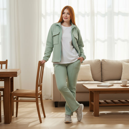 Mint Melton Zip-Up Set