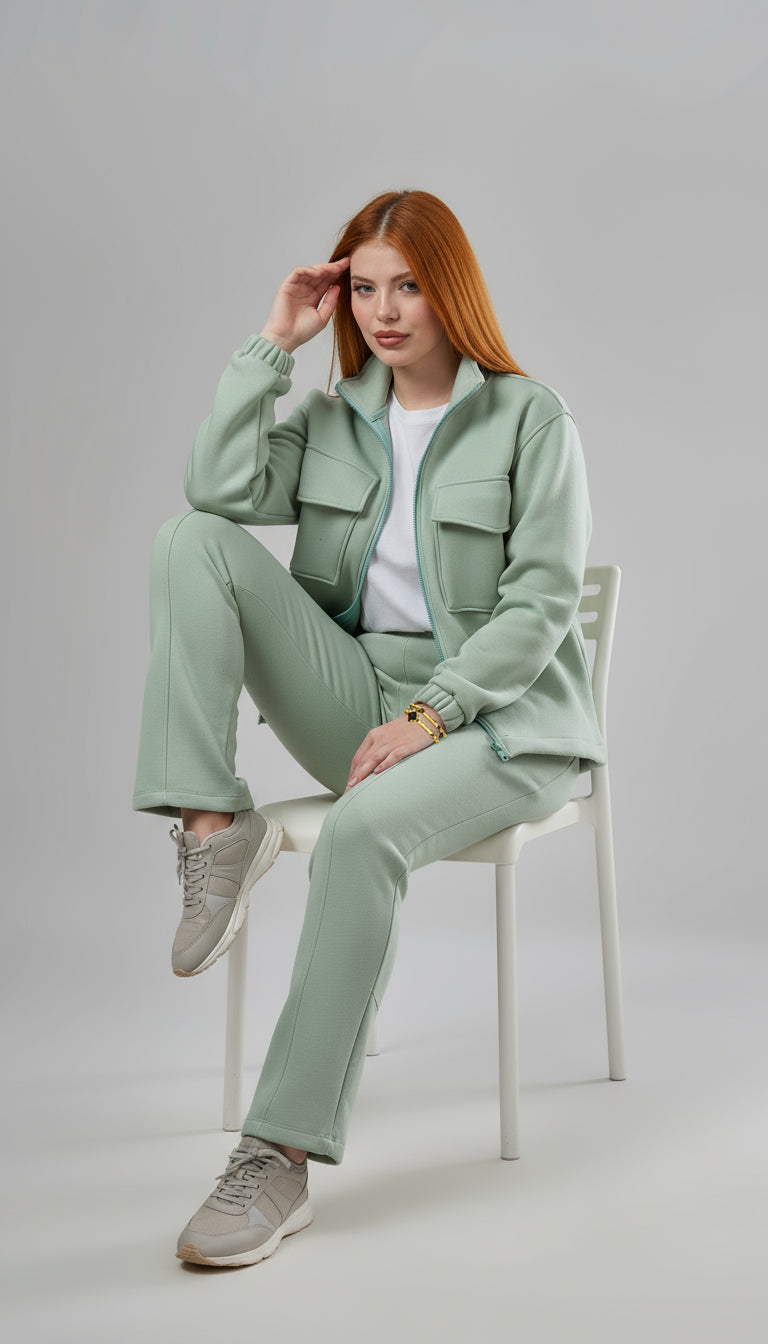 Mint Melton Zip-Up Tracksuit