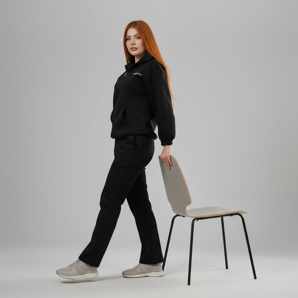 Zipper Black Melton Tracksuit