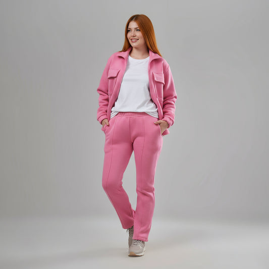 Pink Melton Zipper Tracksuit