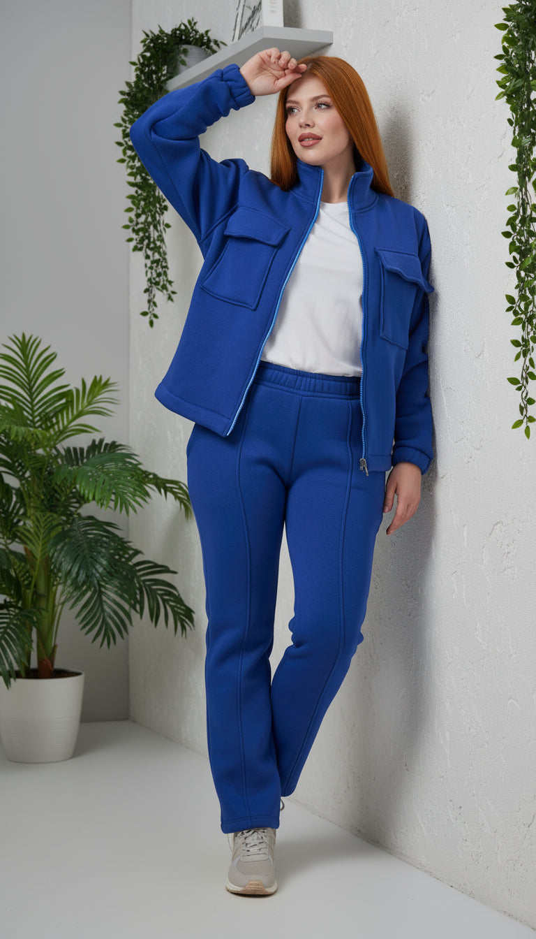 Blue Melton Zip-Up Tracksuit
