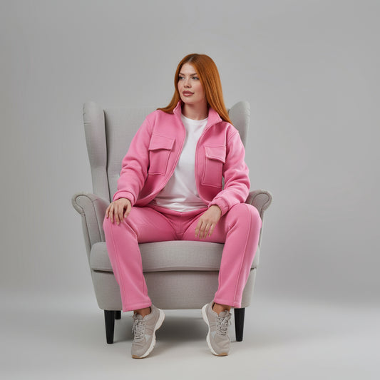 Pink Melton Zipper Tracksuit