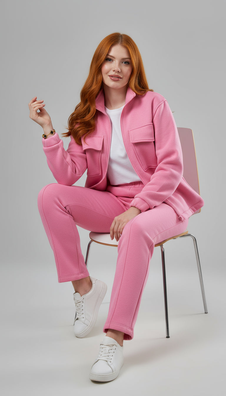 Pink Melton Zipper Tracksuit