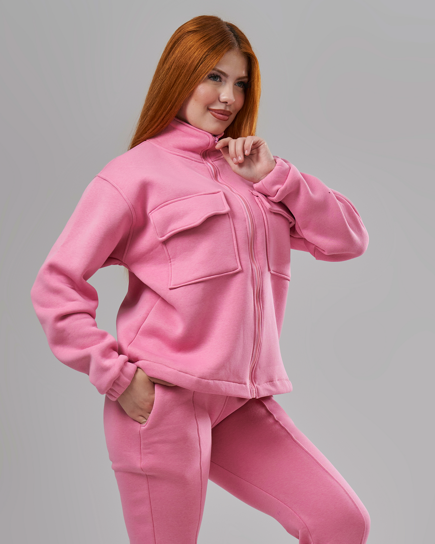 Pink Melton Zipper Tracksuit