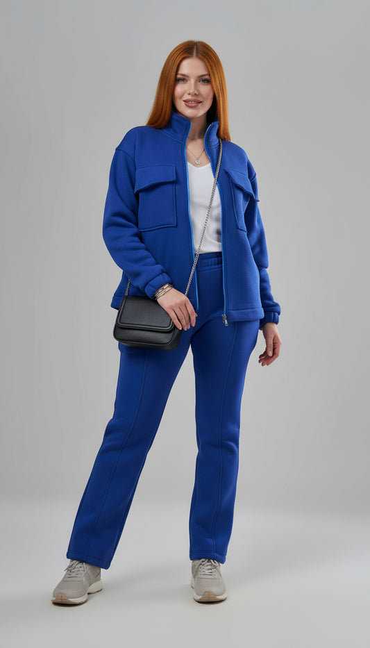 Blue Melton Zip-Up Set