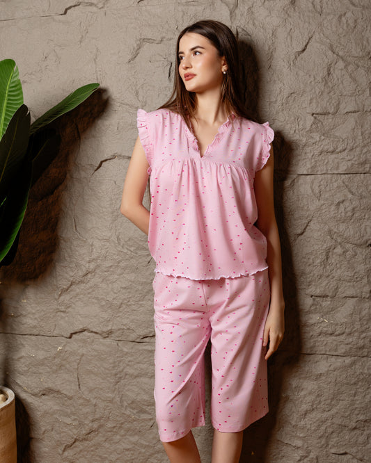 Pink Heart Print Loungewear Set