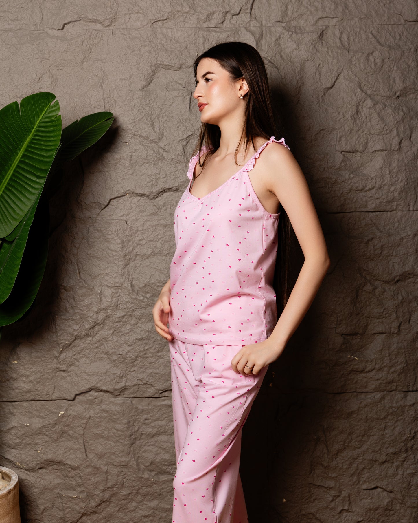 Pink cotton pyjama with long pants