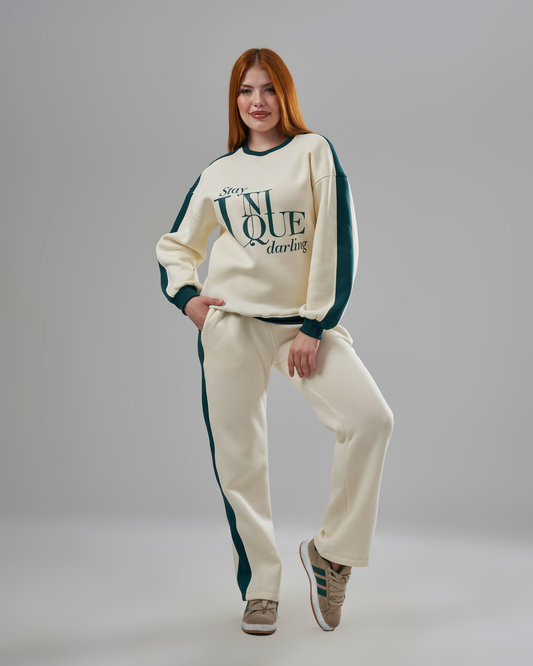 Printed Creamy Melton Tracksuit
